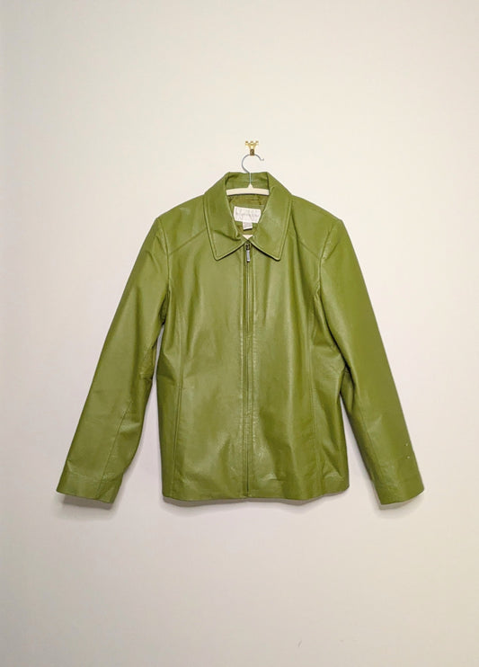 Avocado Green Leather Jacket - Medium