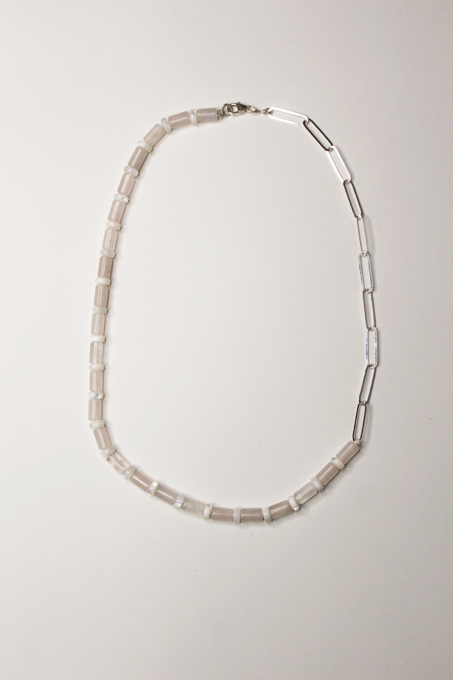 Rose Quartz and Paperclip Chain Necklace