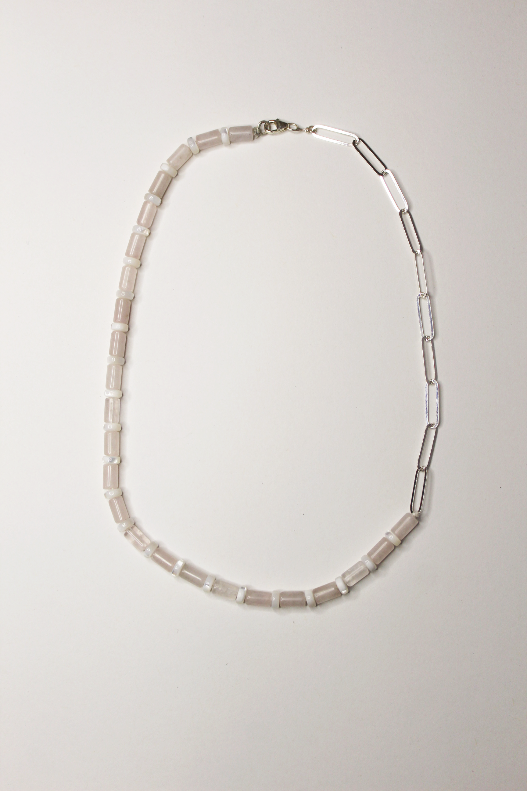 Rose Quartz and Paperclip Chain Necklace