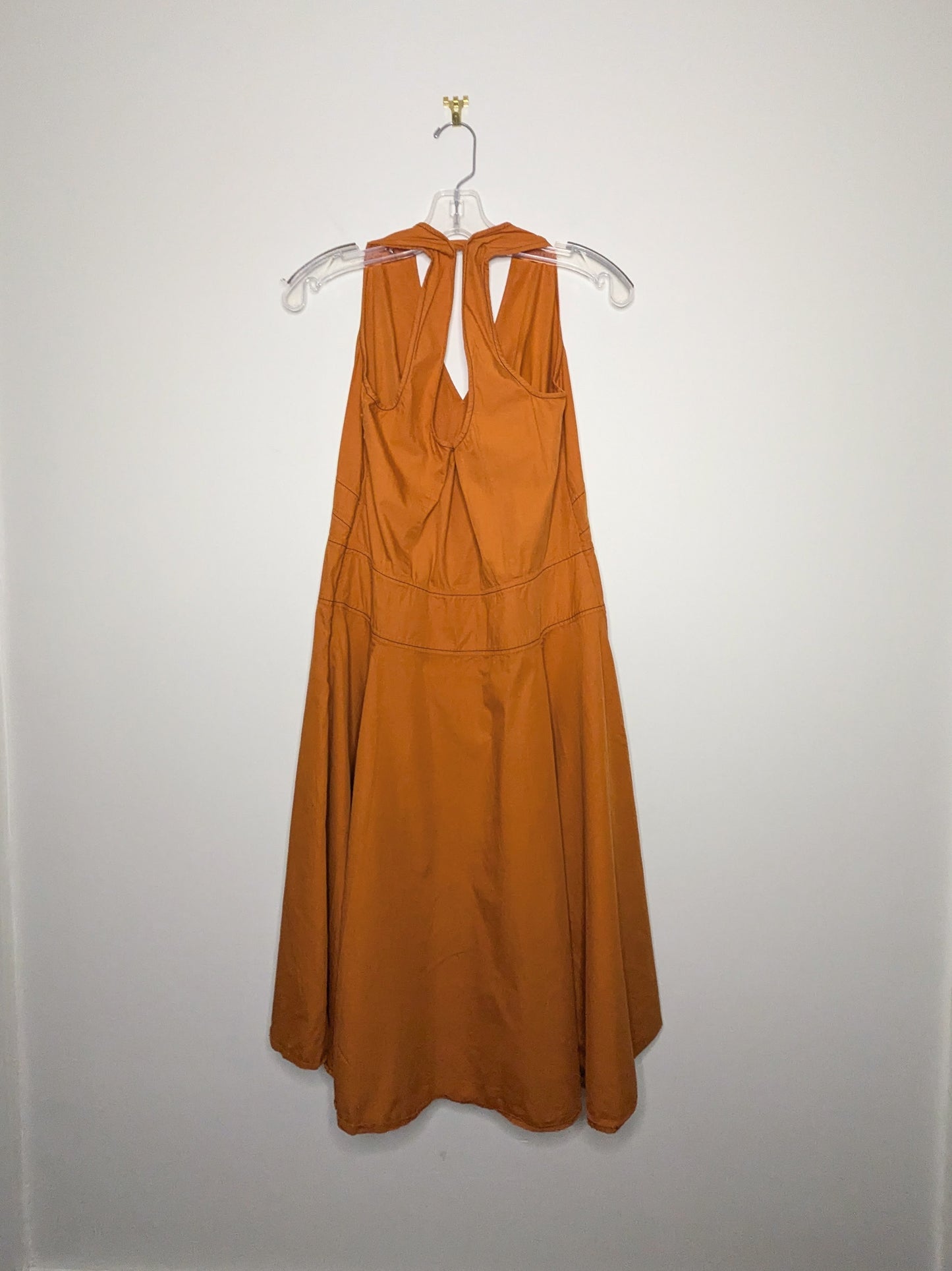 Contrast Stitch Cotton V Neck Dress - Large