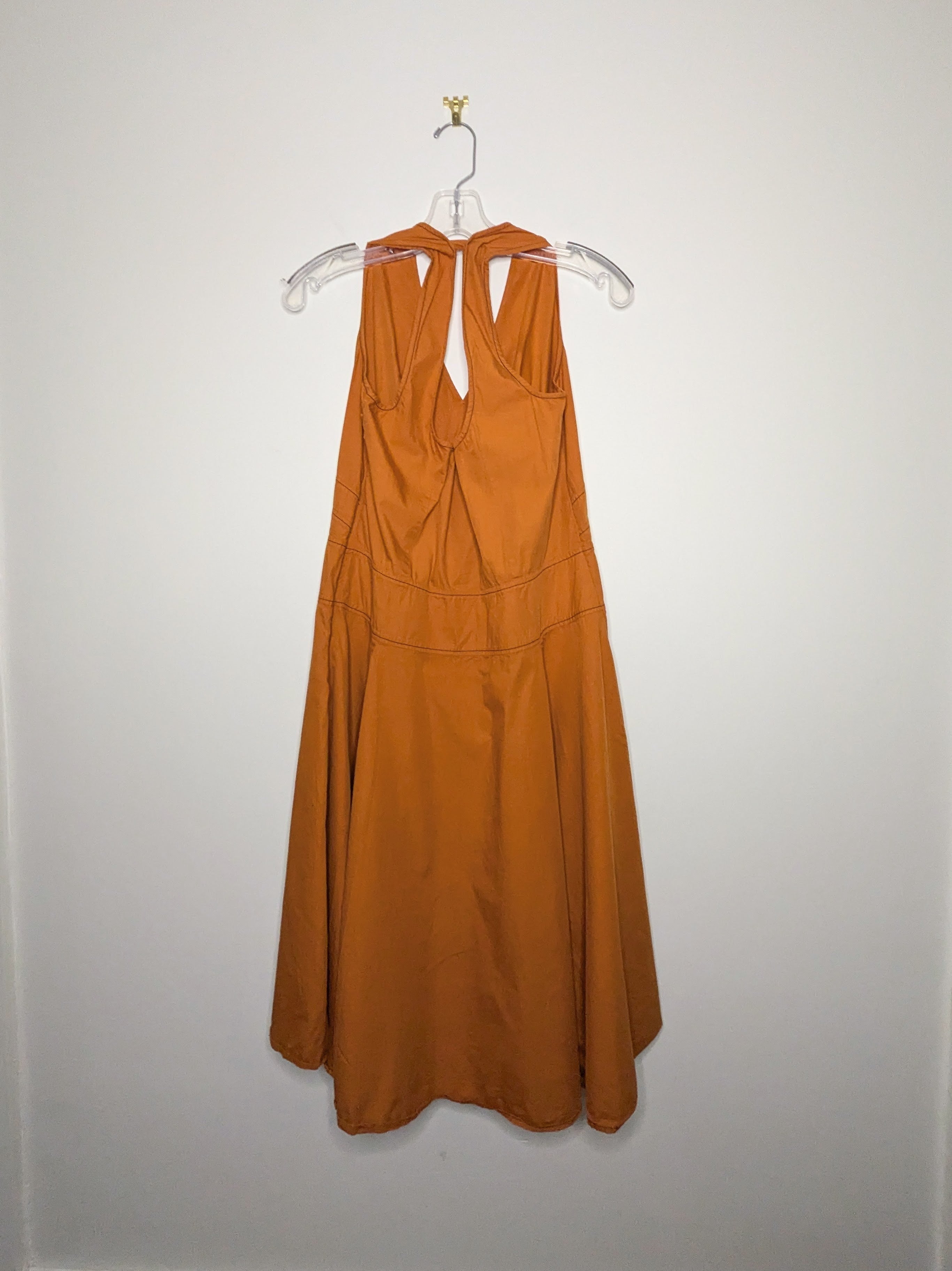 Contrast Stitch Cotton V Neck Dress - Large
