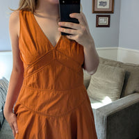 Contrast Stitch Cotton V Neck Dress - Large