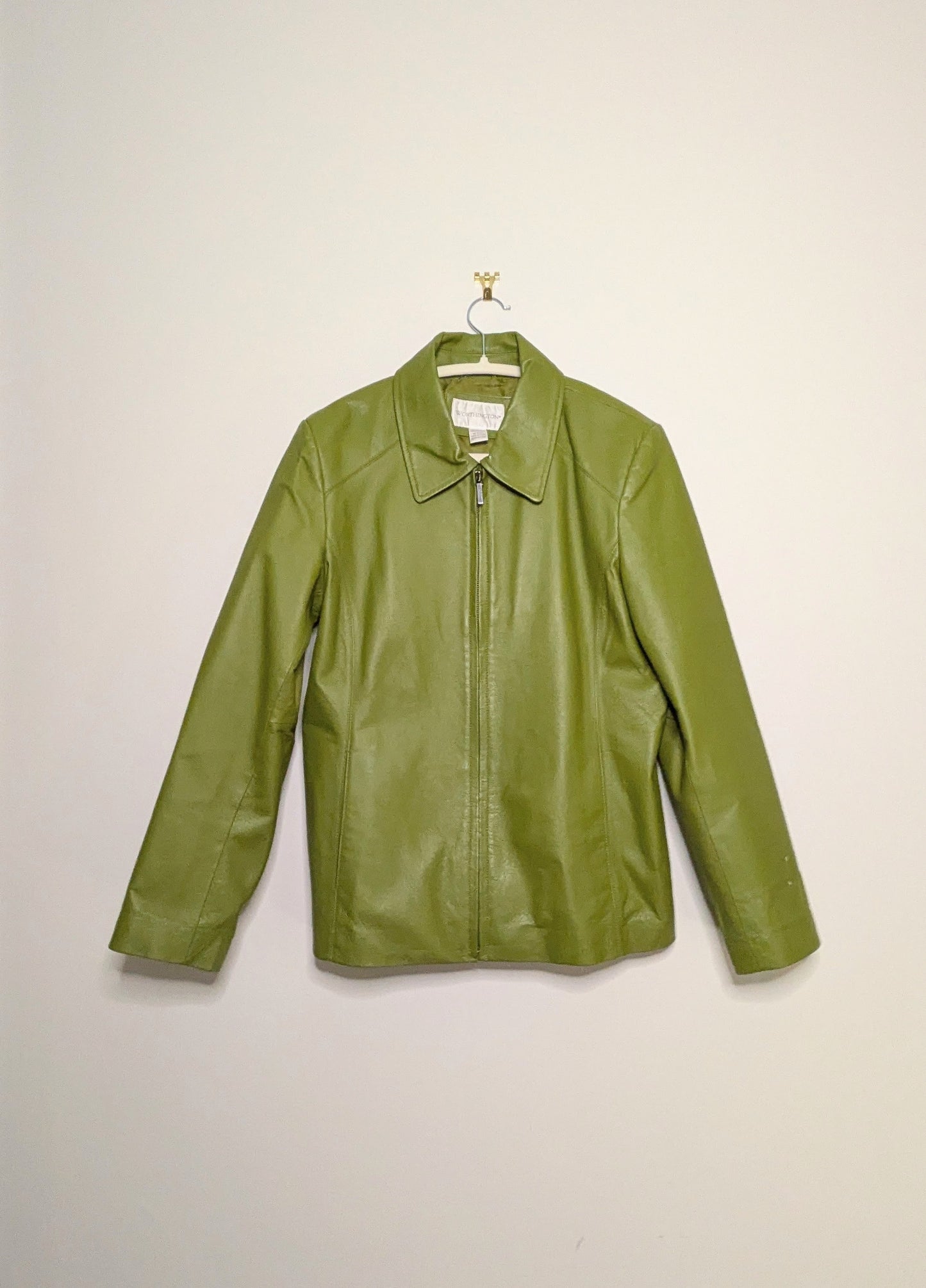 Avocado Green Leather Jacket - Medium