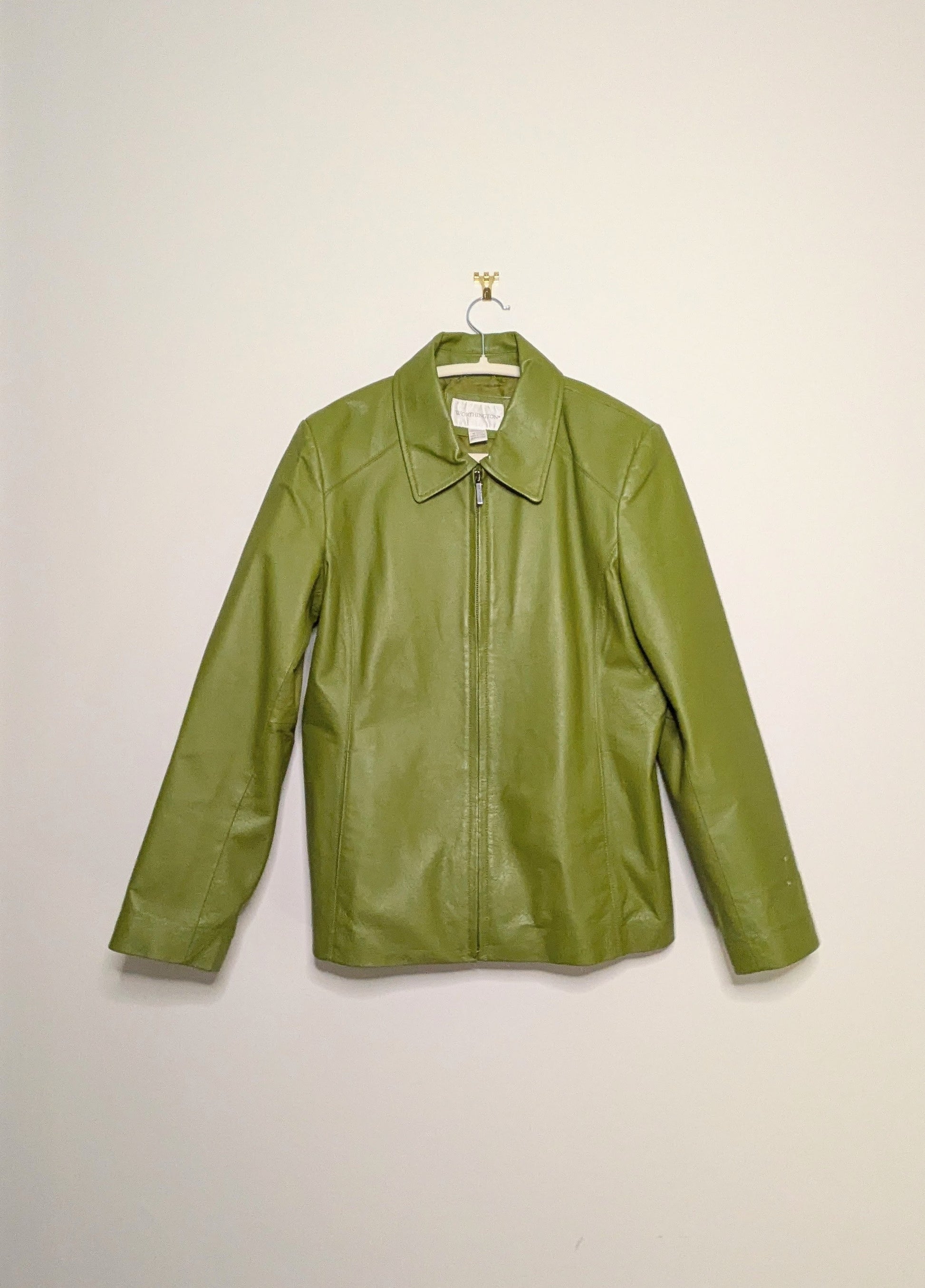 Avocado Green Leather Jacket - Medium