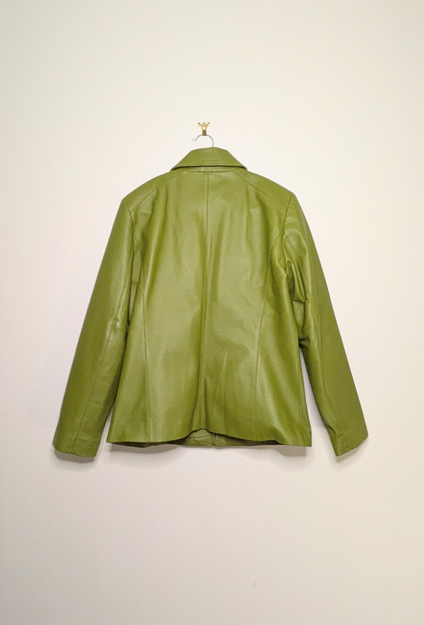 Avocado Green Leather Jacket - Medium