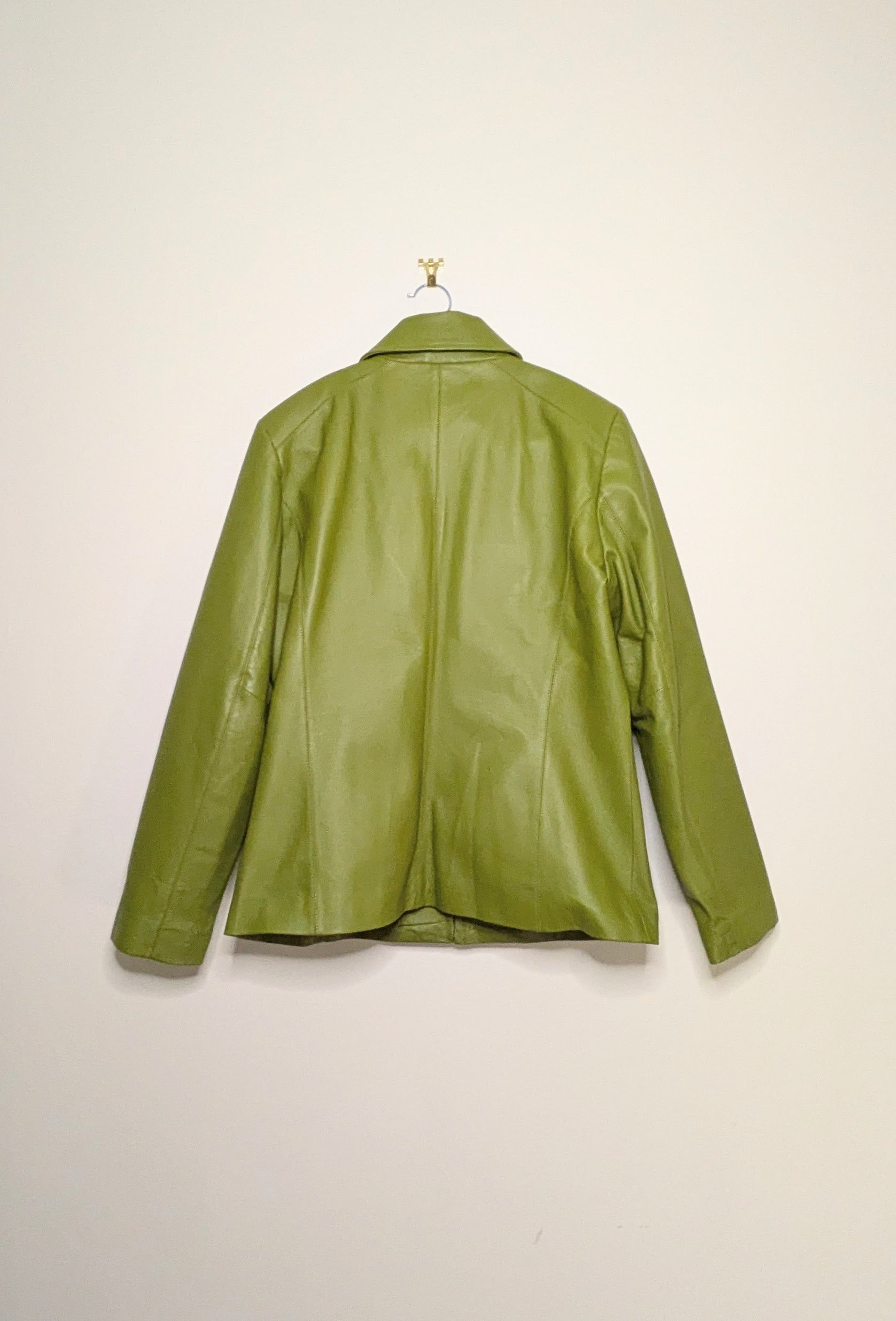 Avocado Green Leather Jacket - Medium