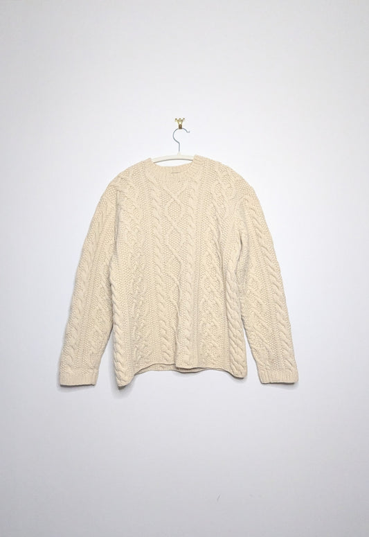 Cable Knit Wool Sweater - Medium
