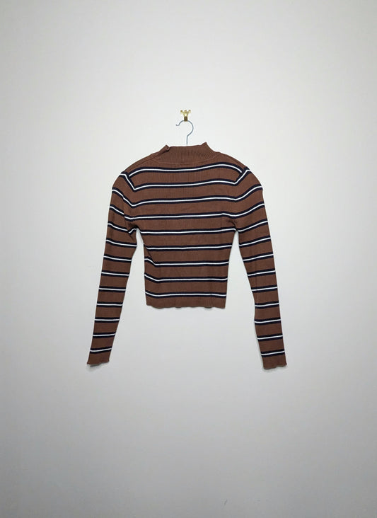 90s Mock Neck Striped Sweater - S/M